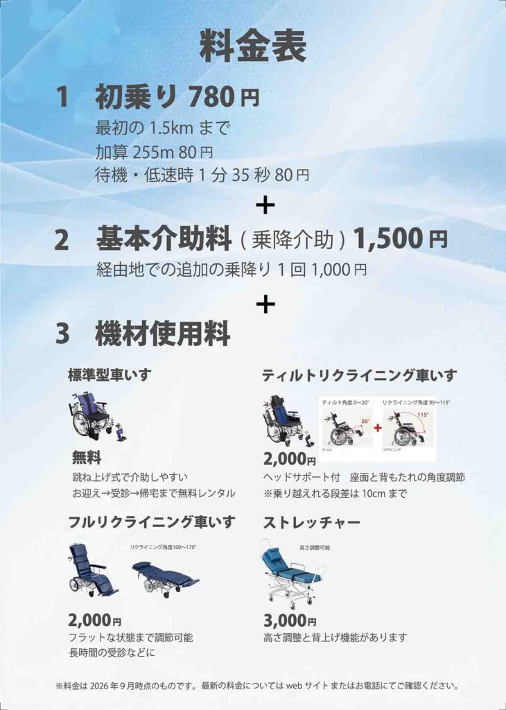 福祉タクシーJY202609料金